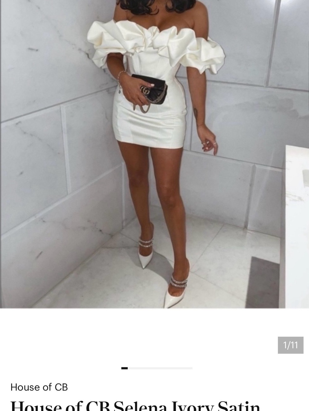 House of CB Pearl Off-Shoulder Ruffled Satin Mini Dress